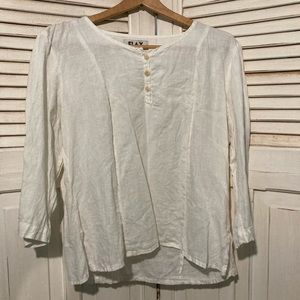Flax 100 percent linen cream tunic top. Sleeves are 3/4 length.